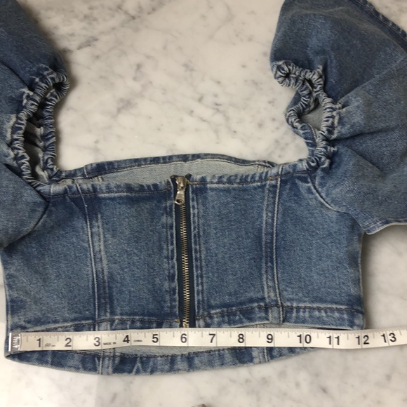 HEVRON Denim crop ruffle top Size 2 - Picture 9 of 10